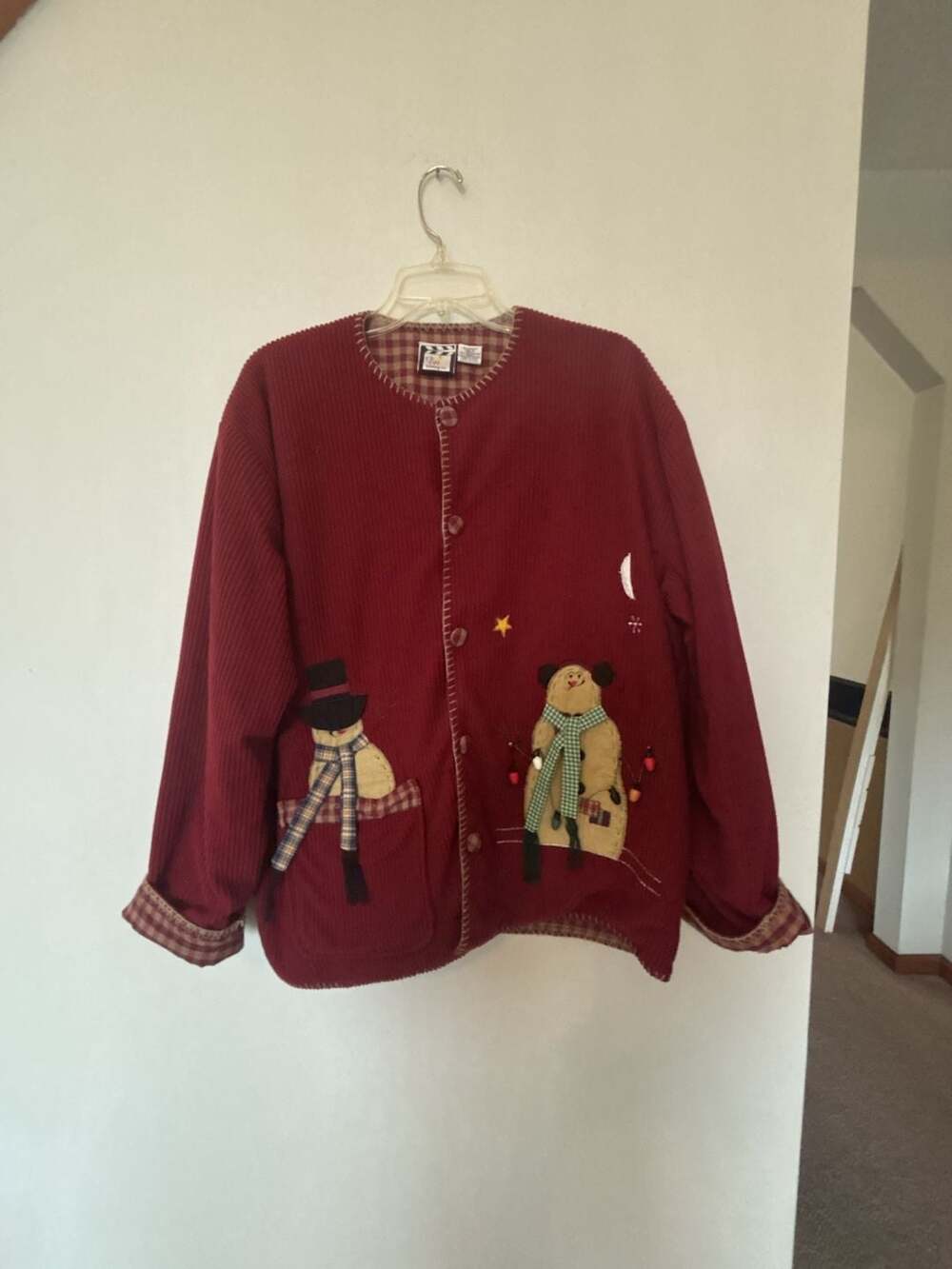 Take Two Vintage Christmas Snowman Corduroy Jacket Cardigan